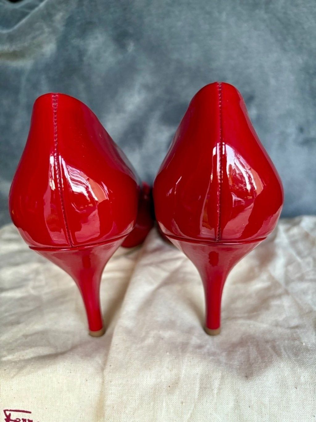 Salvatore Ferragamo Salvatore Ferragamo Patent Leather Red Vara Bow Heels Size US 7 / IT 37 - 4 Thumbnail