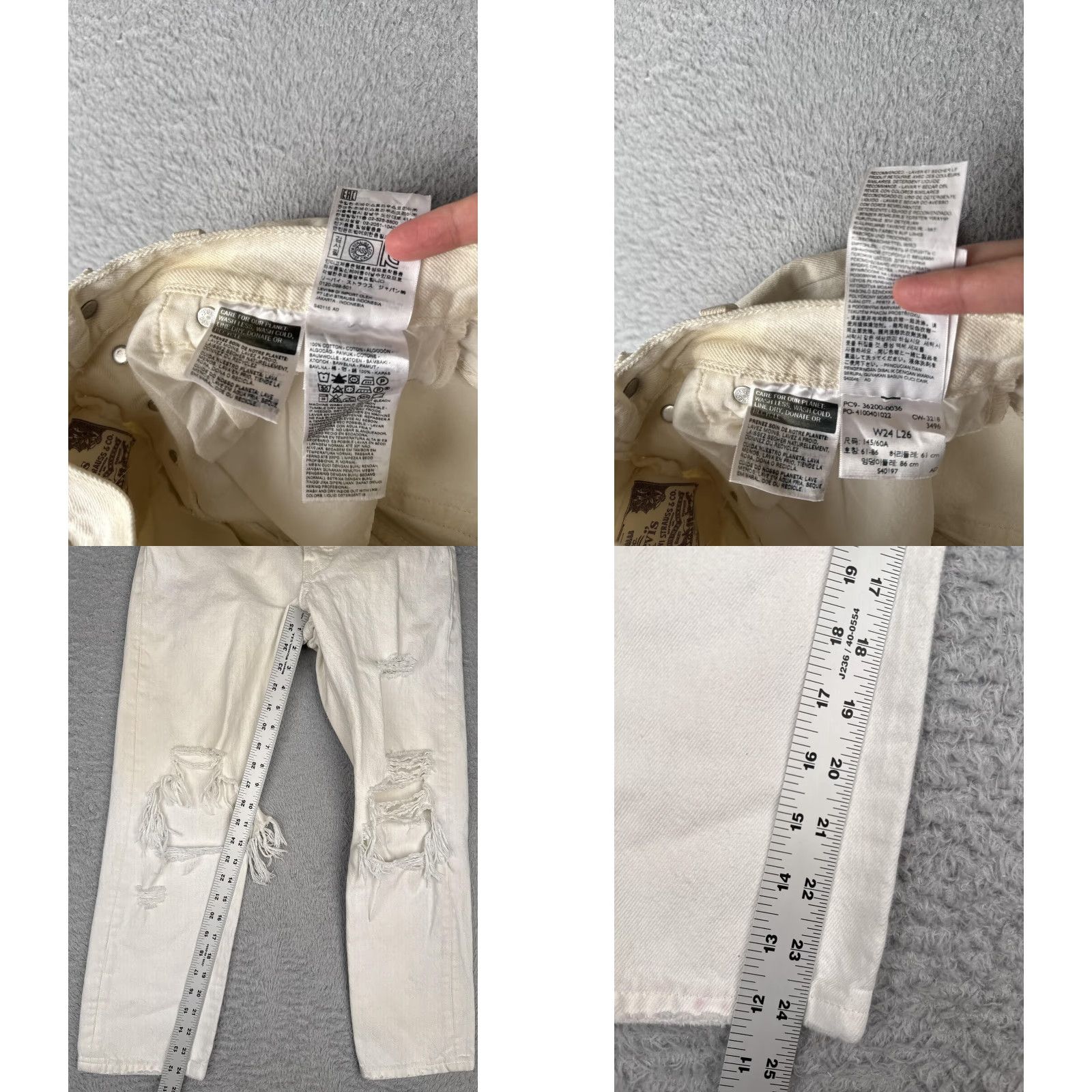 Levi's Levi's 501 Jeans Womens White Distressed Button Fly High-Rise 24x26 Straight Size 42" / US 20 - 8 Thumbnail