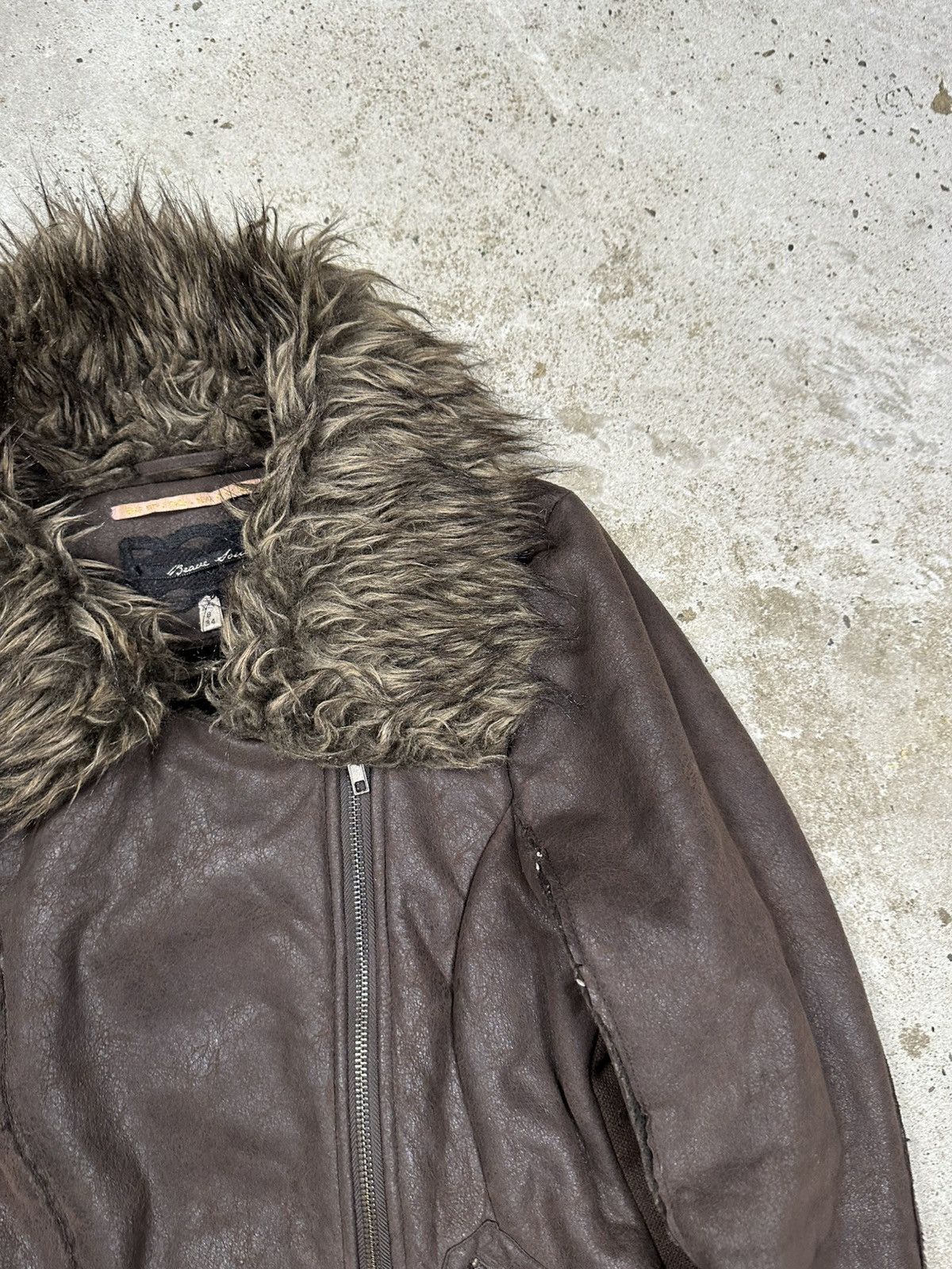 Japanese Brand Vintage Y2K Faux Fur Collar Brown Asymmetrical Biker Jacket Size XS / US 0-2 / IT 36-38 - 7 Thumbnail