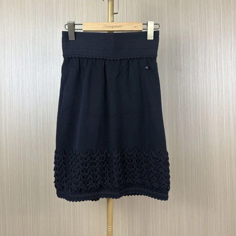 Chanel Chanel Black Cotton Midi Skirt 0089 Size 36" / US 14 / IT 50 - 1 Thumbnail