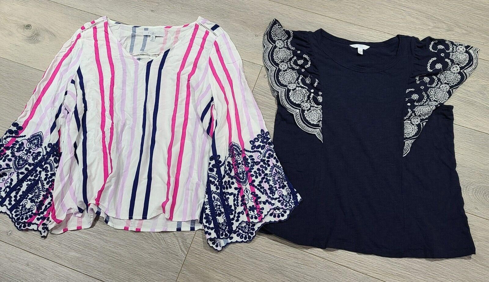 Designer Womens Tops Lot Large Embroidered Bell Sleeves Flutter Size L / US 10 / IT 46 - 1 Thumbnail