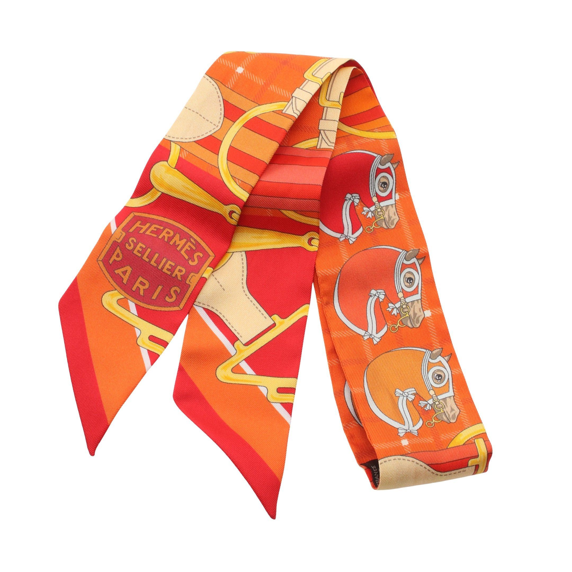 Hermes Hermes Twilly Sellier Ribbon Scarf Silk Orange Multicolor Size ONE SIZE - 1 Thumbnail