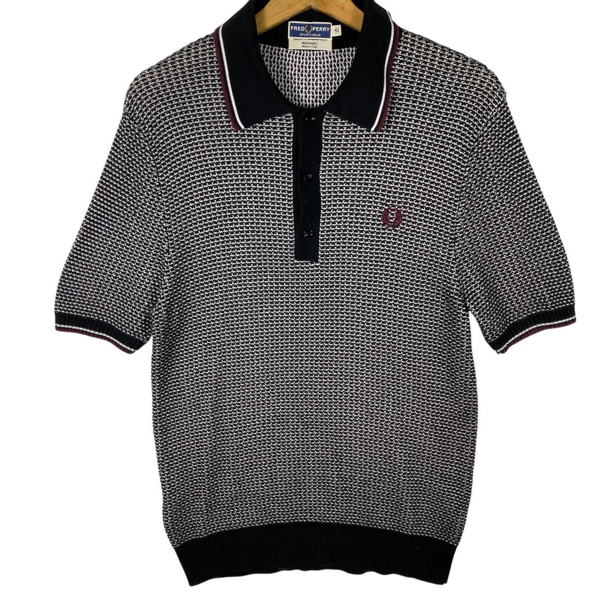 Fred Perry Fred Perry Reissues Knitted Polo, Black & White Size US XS / EU 42 / 0 - 5 Thumbnail