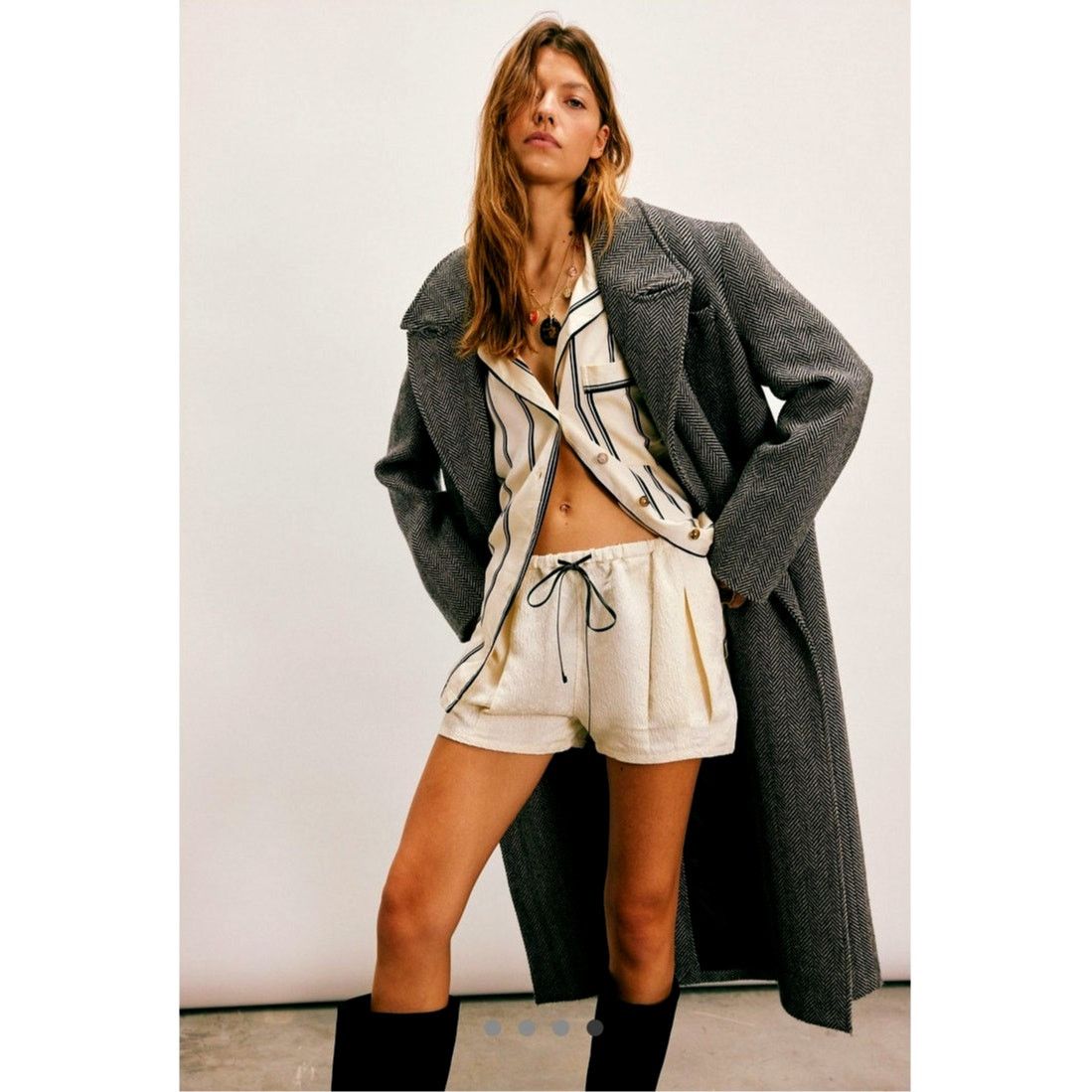 Free People Free People Pearl Satin Shorts Drawstring Waist Tofu L Size 33" - 3 Thumbnail