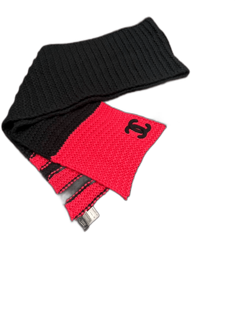 Chanel Chanel Double C Logo Black Red Scarf Size ONE SIZE - 1 Thumbnail