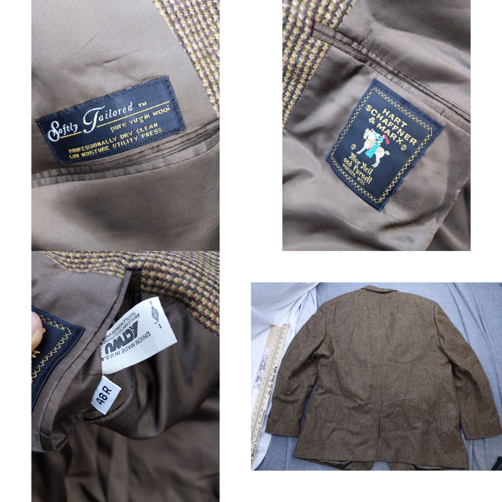 Hart Schaffner Marx VINTAGE Hart Schaffner Marx Blazer Mens 48R Brown Wool Tweed Sport Coat Jacket USA Size 48R - 8 Thumbnail