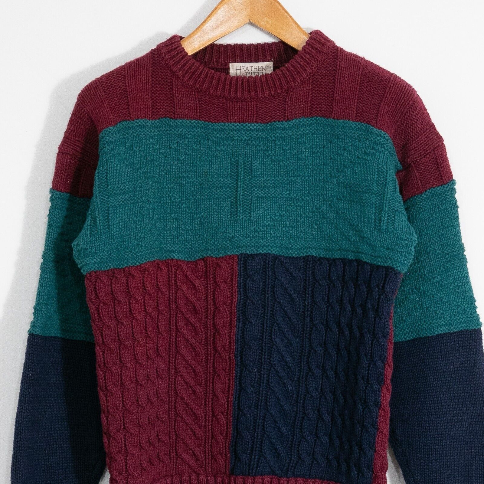 Vintage Vintage Patchwork Cable Knit Sweater Mens Medium - Slim Fit Size US M / EU 48-50 / 2 - 2 Thumbnail