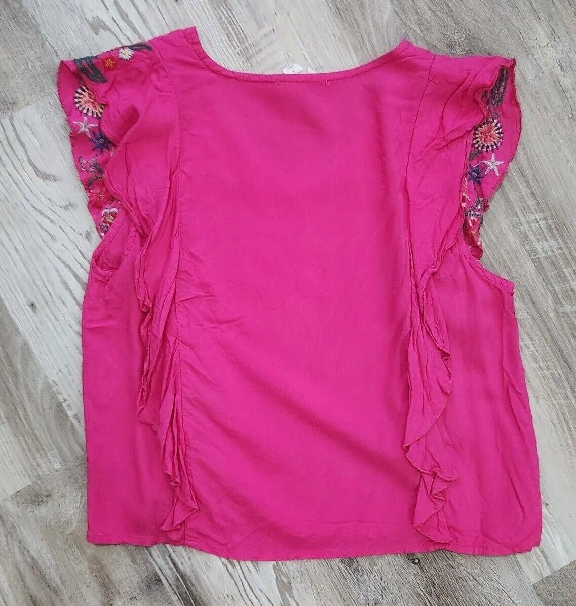 Ellesse Isa And Ella Top Medium Pink Floral Embroidered Boho Viscose Size M / US 6-8 / IT 42-44 - 2 Thumbnail