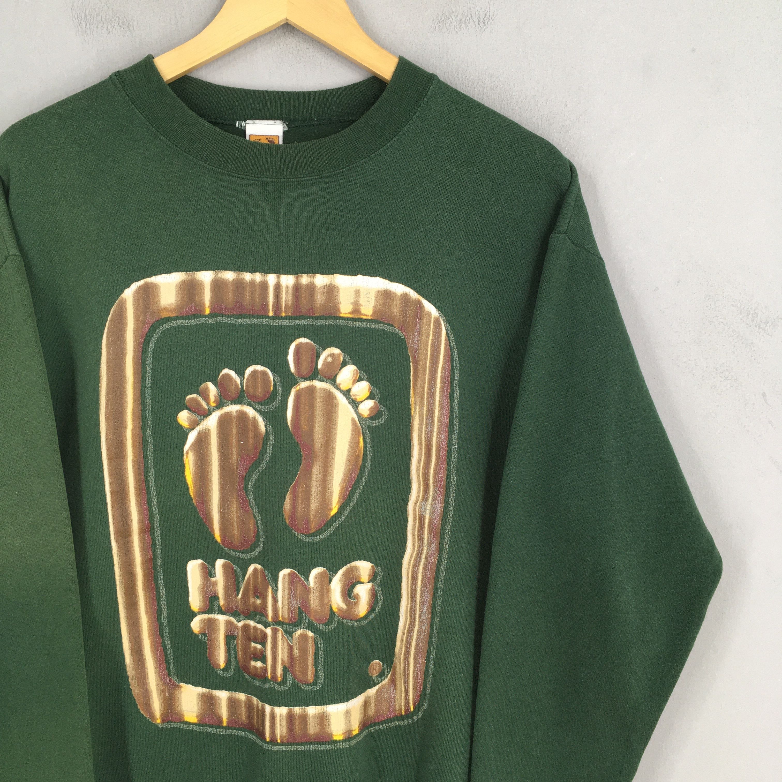 Hang Ten × Vintage Vintage 90s Hang Ten Big Logo Green Sweatshirt Medium Size US M / EU 48-50 / 2 - 2 Thumbnail