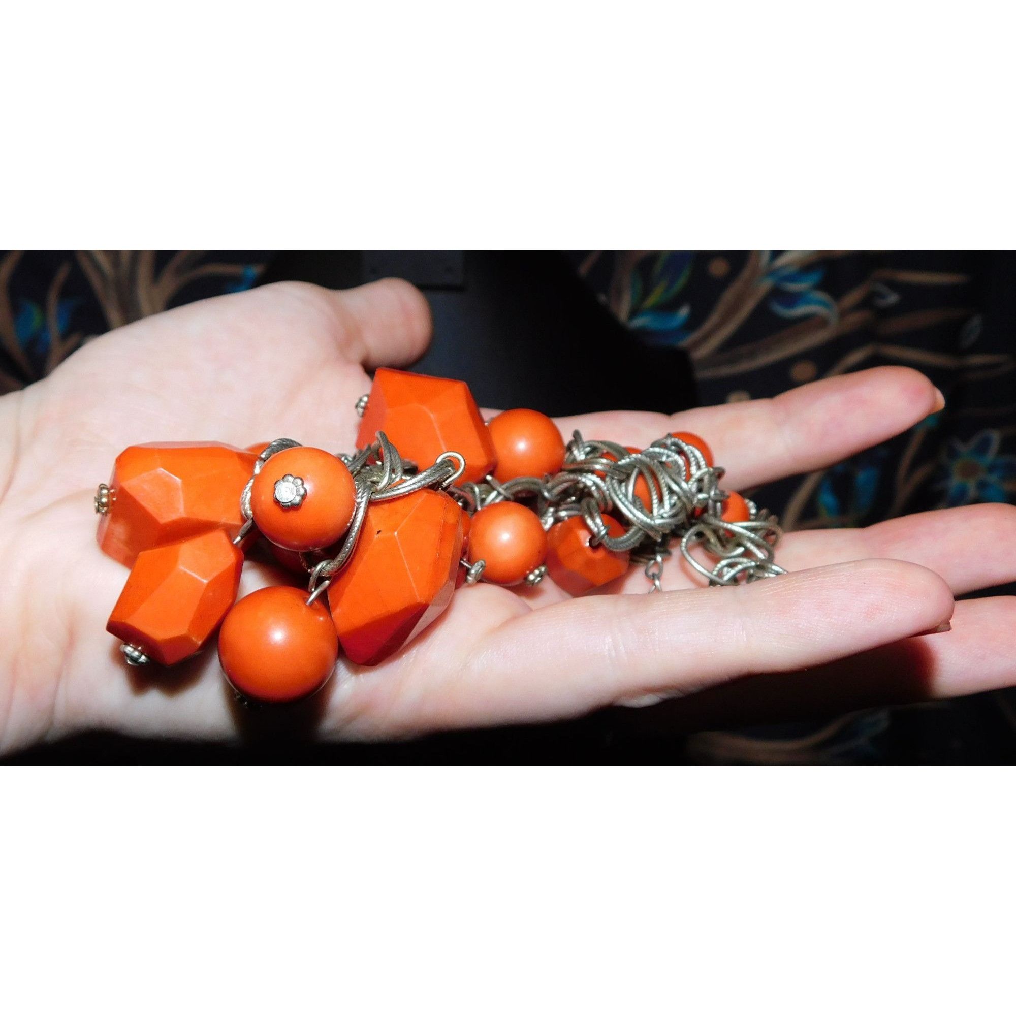 Other Chunky Retro Orange Fringe Beaded Necklace Size ONE SIZE - 2 Thumbnail