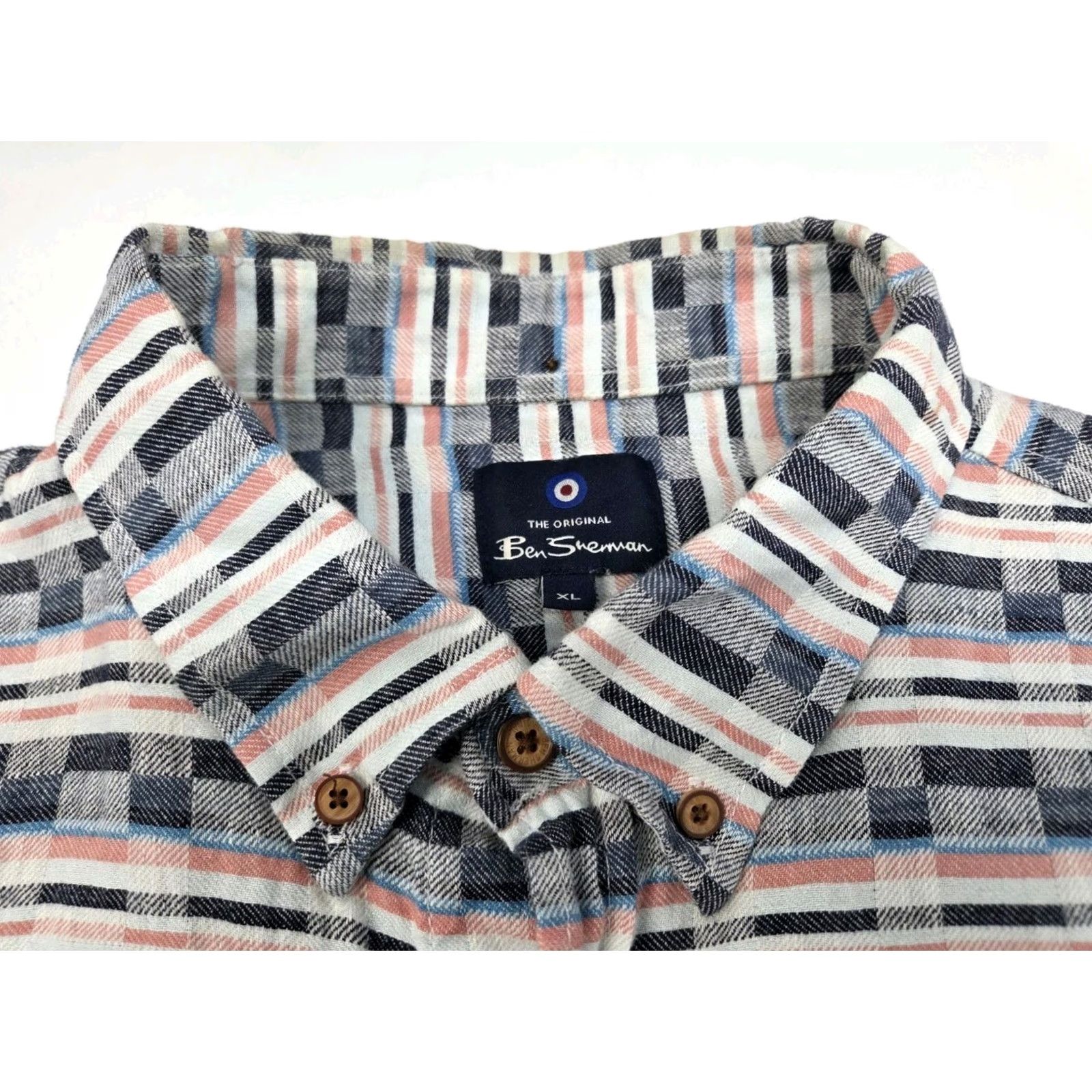 Ben Sherman Ben Sherman Mens Short Sleeve Button-Up Multicolored Plaid Linen Blend XL Shirt Size US XL / EU 56 / 4 - 2 Thumbnail