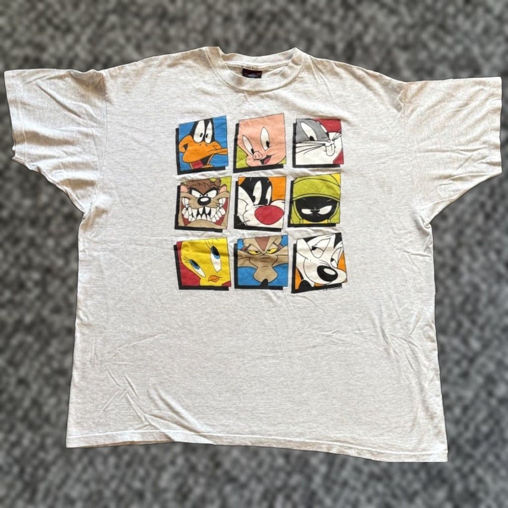 Vintage VINTAGE Warner Bros Looney Tunes T-Shirt 3XL Men Gray Cotton USA 90s Cartoon Logo Shirt Size US XXL / EU 58 / 5 - 1 Thumbnail