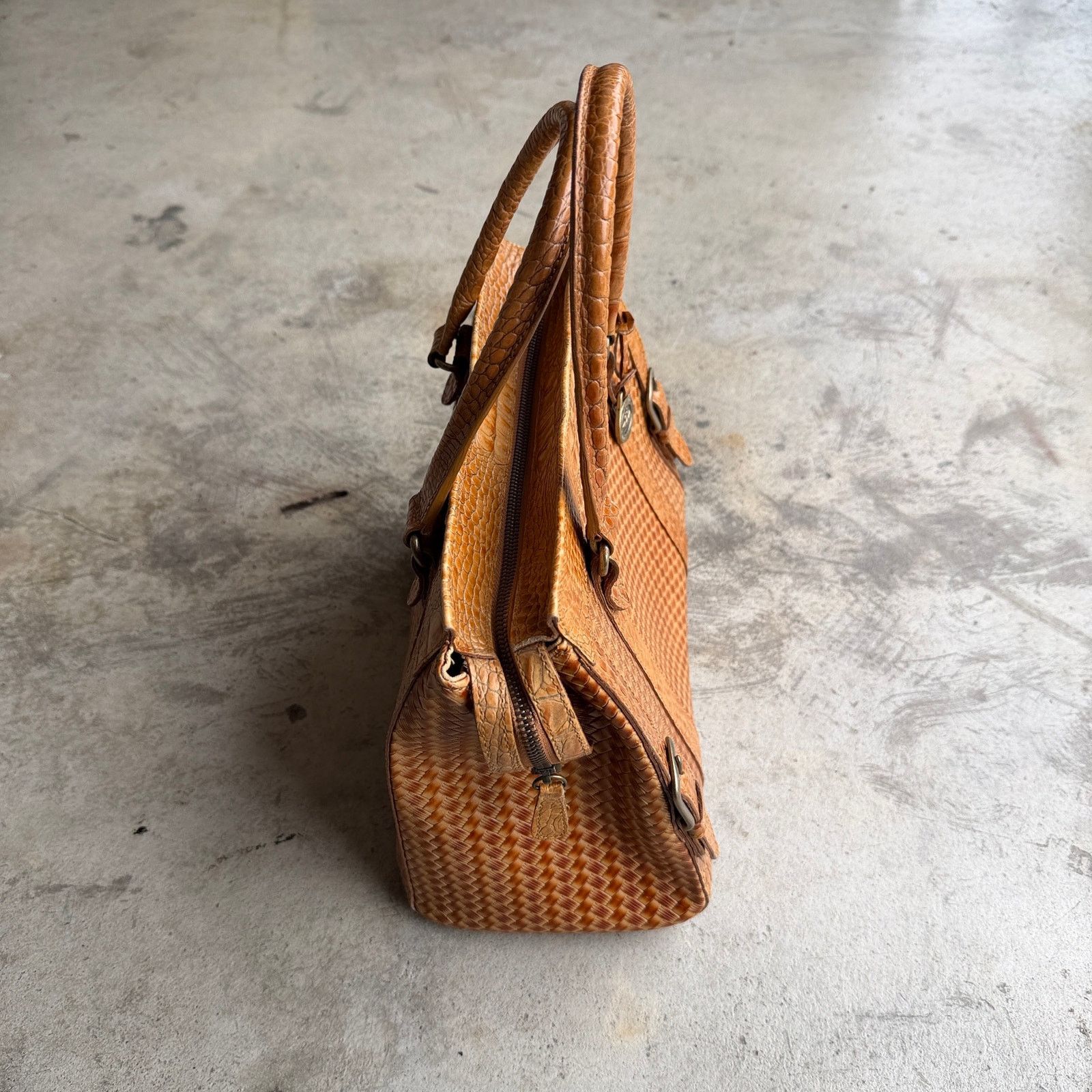 BRAHMIN Y2k Brahmin Pecan Woven Croc Embossed Satchel Shoulder Bag Size ONE SIZE - 3 Thumbnail