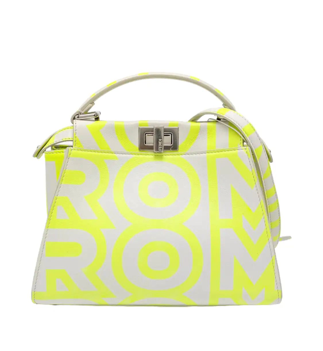 Fendi FENDI Peekaboo mini white cowhide leather print shoulder bag handbag silver hard Size ONE SIZE - 1 Thumbnail