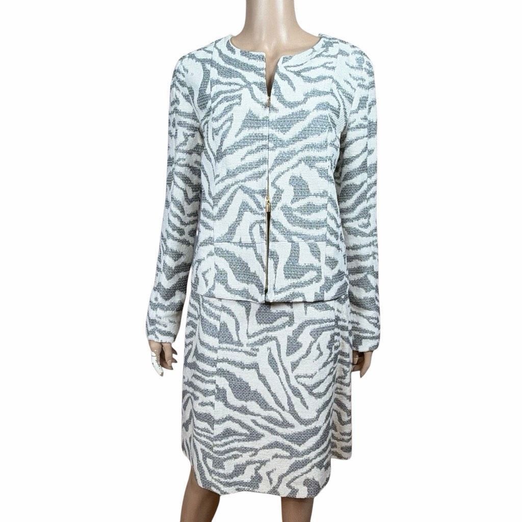 Hugo Boss NWT Hugo Boss Jacquard Jacket Jamonia & Skirt Varoci Set in Ivory Grey 6 (034) Size M / US 6-8 / IT 42-44 - 2 Thumbnail