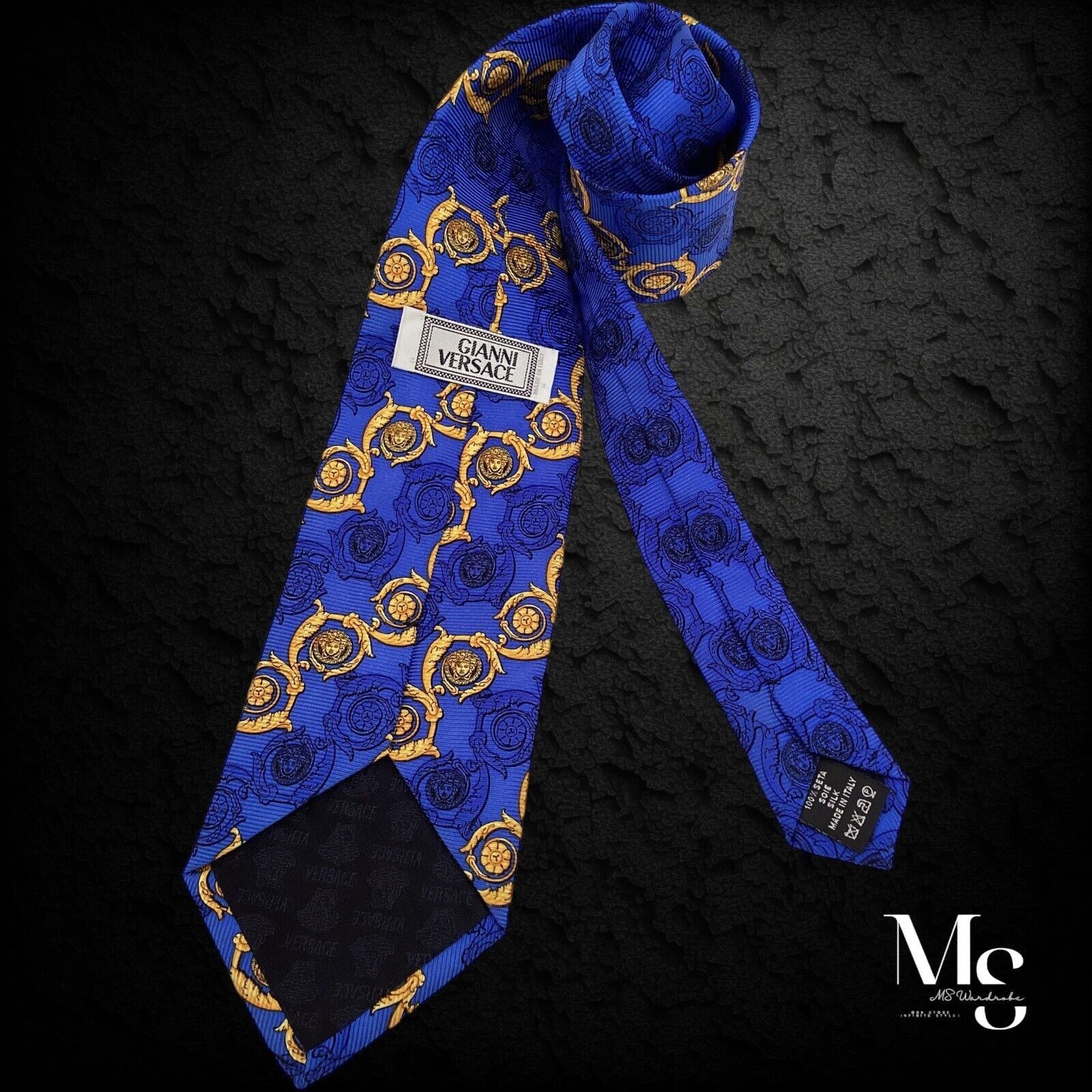 Versace GIANNI VERSACE Blue Baroque Monogrammed Medusa Italy Silk Ti Size ONE SIZE - 2 Thumbnail