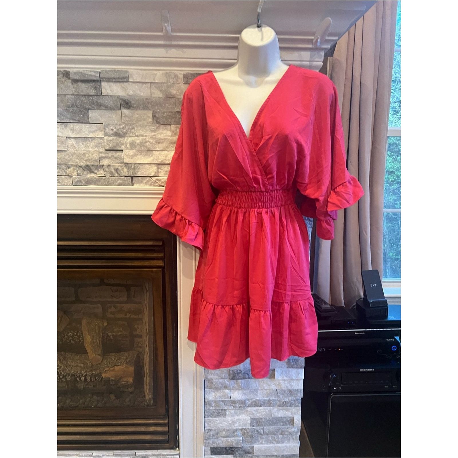 & Other Stories Women’s Hot Pink V-Neck Mini Dress – Size S – NWOT Size S / US 4 / IT 40 - 5 Thumbnail