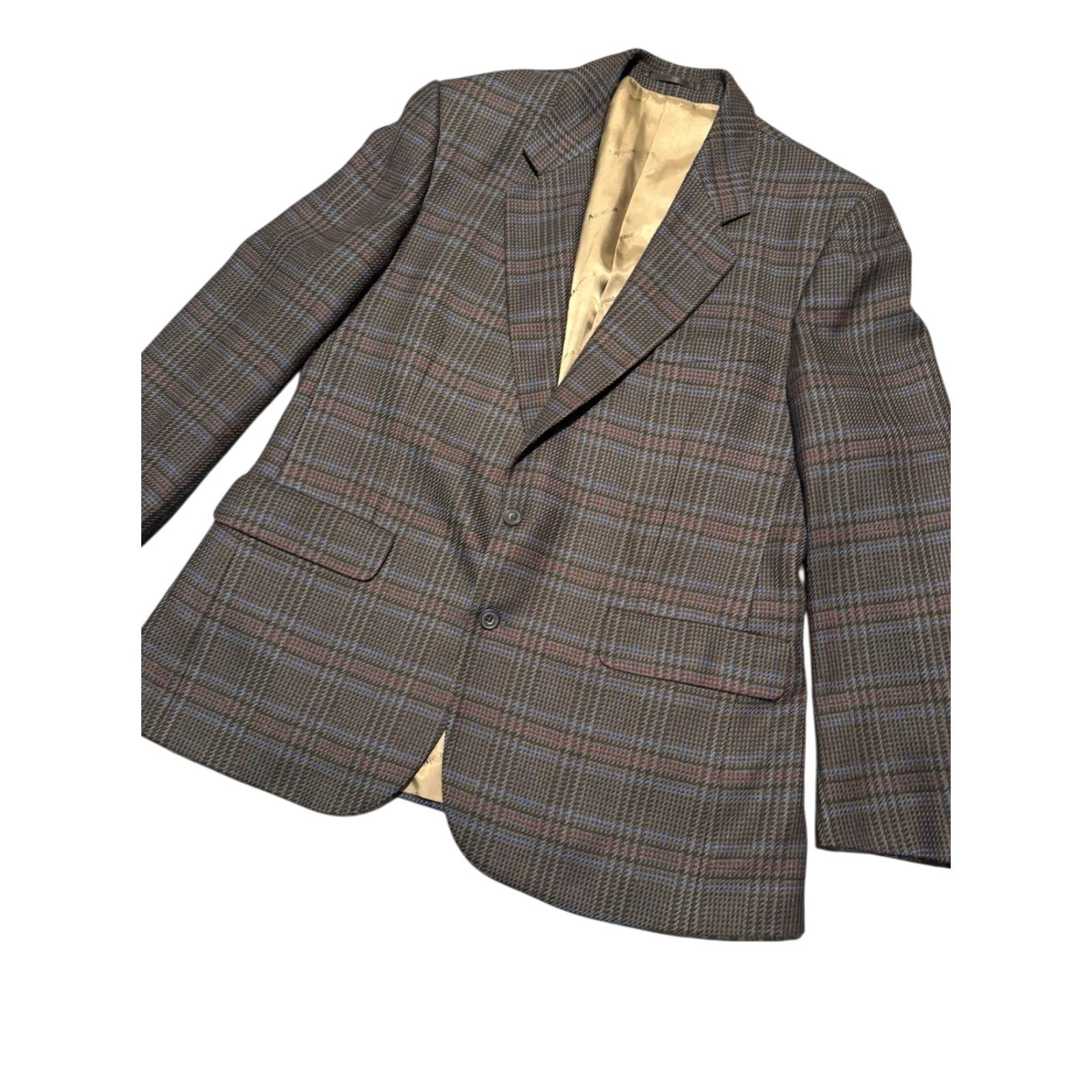 Aquascutum VINTAGE Aquascutum London Sport Coat Blazer 44R Men Wool Glen Plaid Prince of Wales Brown Blue Size 44R - 4 Thumbnail