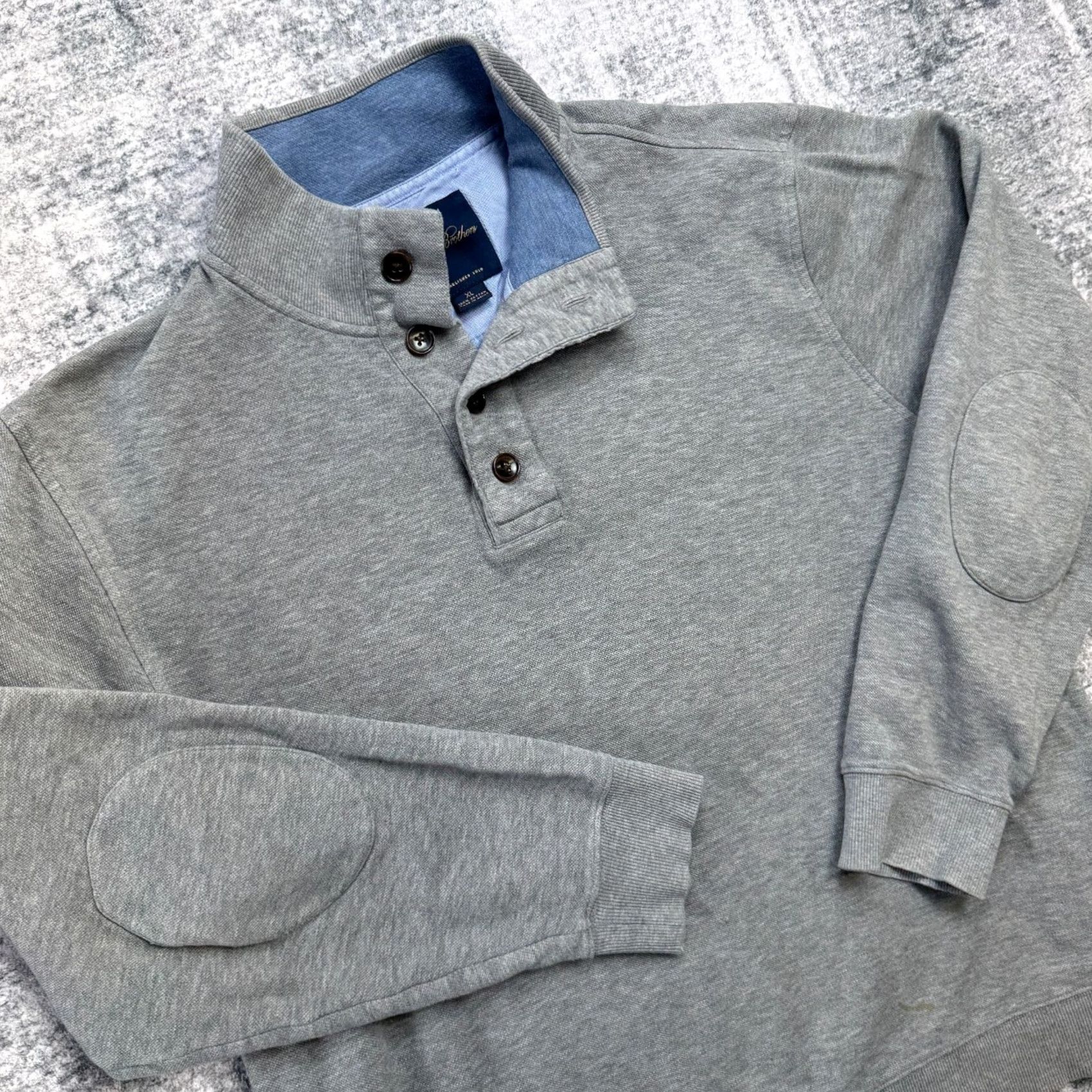 Brooks Brothers Brooks Brothers Sweater Pullover Mens XL Gray Mock Neck Elbow Patches Knit Cotton Size US XL / EU 56 / 4 - 2 Thumbnail