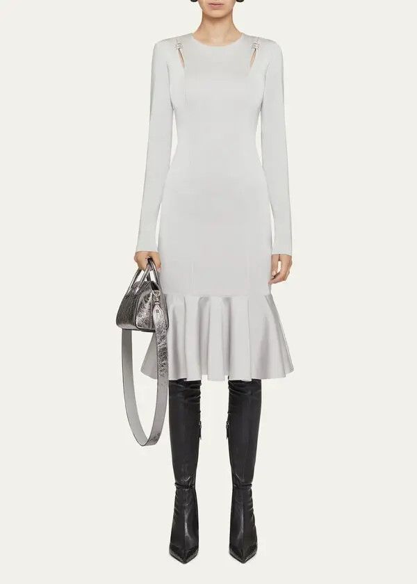 Givenchy o1w1db10325 Long Sleeves Flare Dress in Pearl/Grey Size S / US 4 / IT 40 - 2 Thumbnail