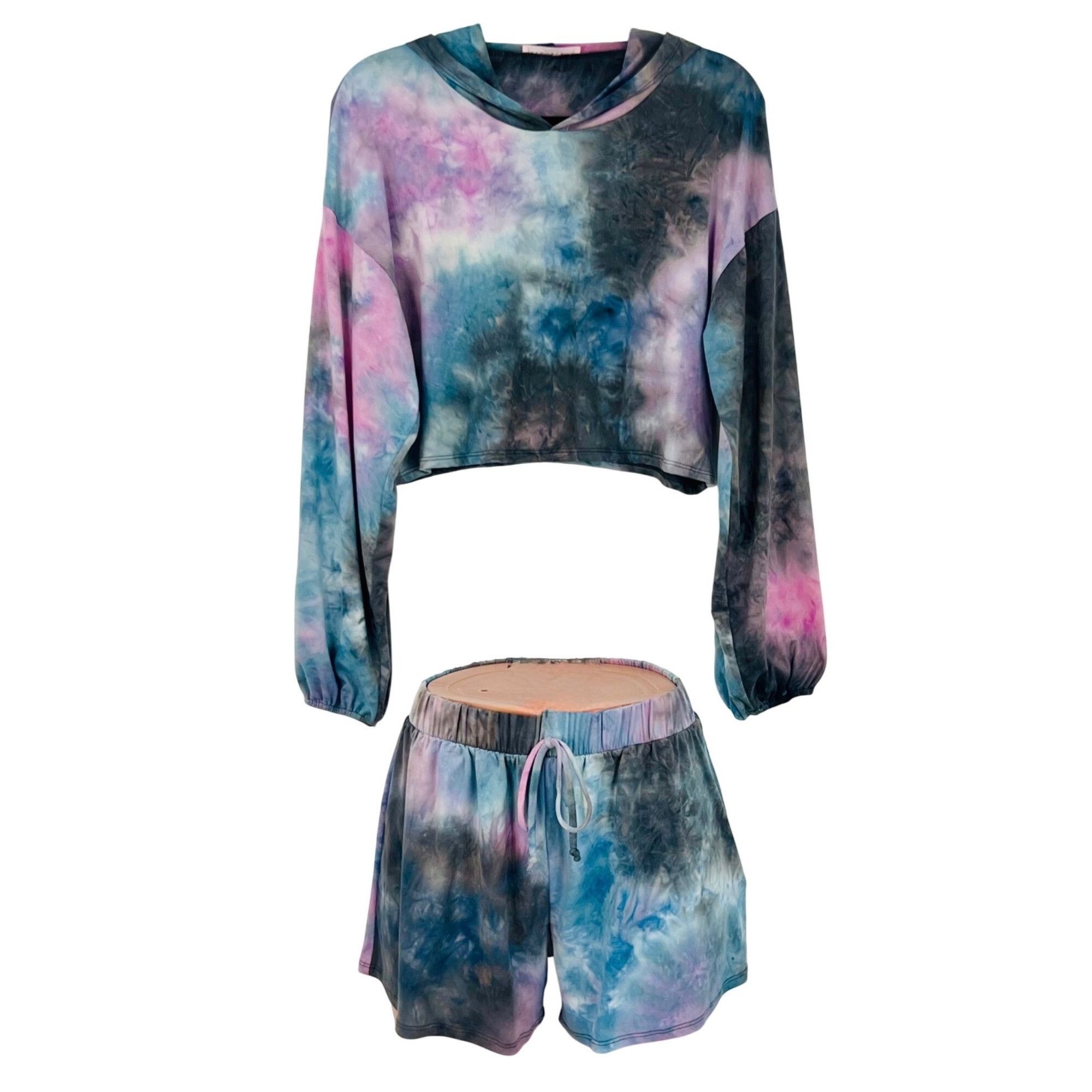 Other NWT Tie Dye Cropped Hoodie & Shorts 2 Piece Set | Athleisure Size L / US 10 / IT 46 - 17 Thumbnail