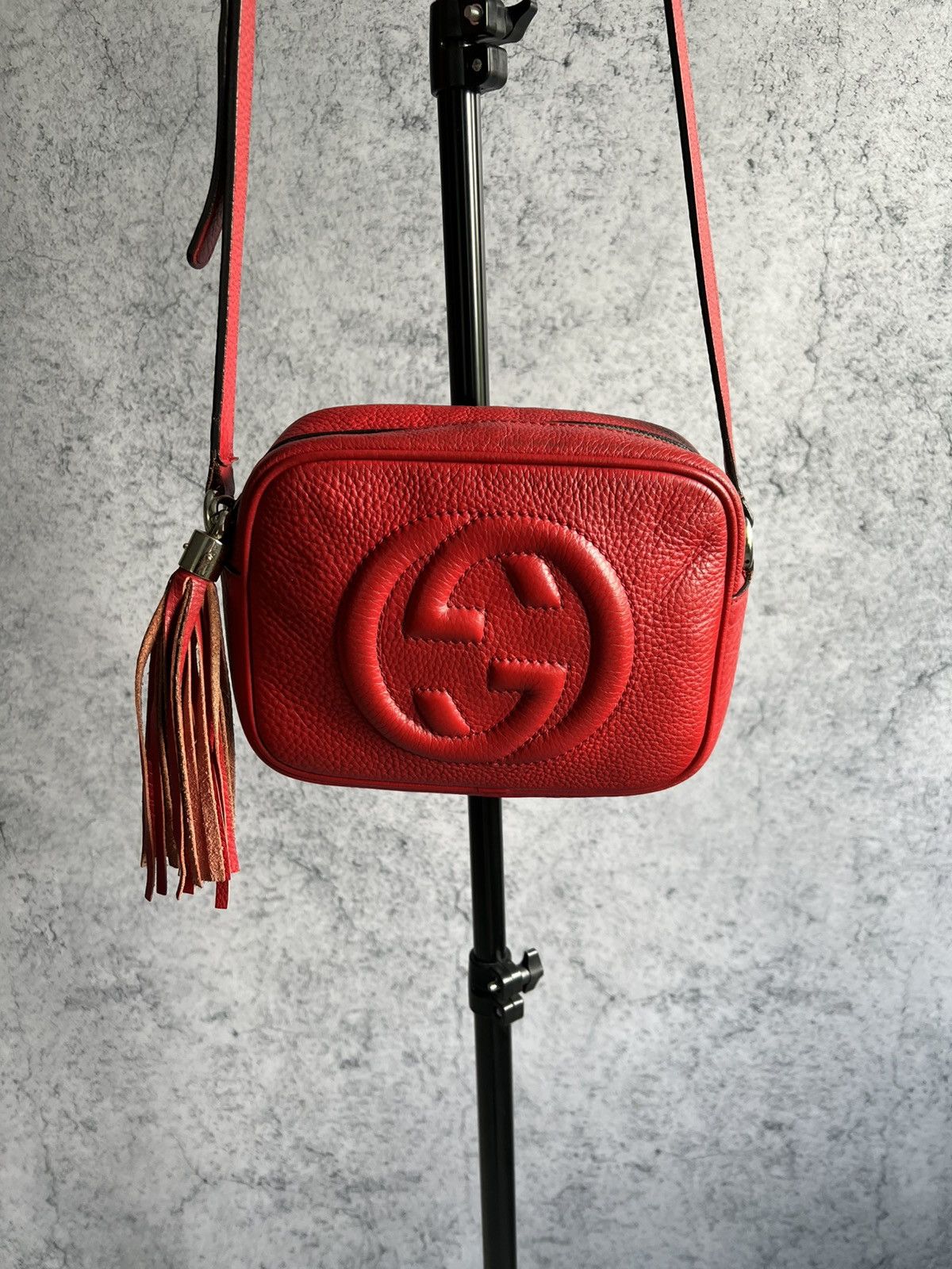 Gucci Soho Disco Bag Interlocking G Shoulder Leather Bag Red, Women's