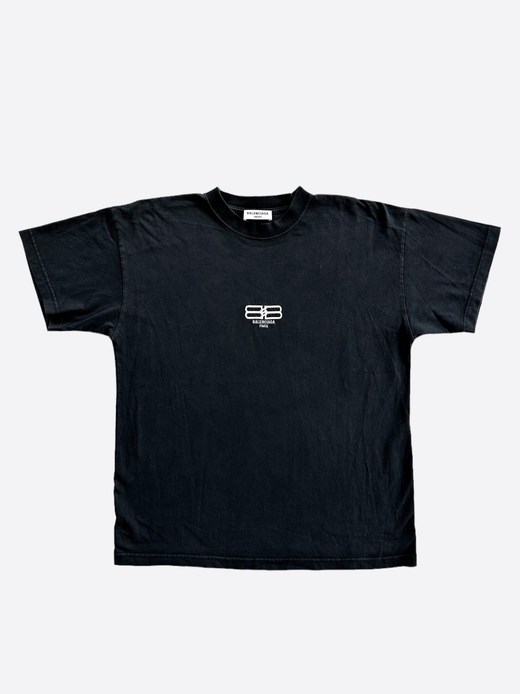 Balenciaga Balenciaga Washed Black & White BB Embroidered Logo T-Shirt Size US L / EU 52-54 / 3 - 1 Thumbnail