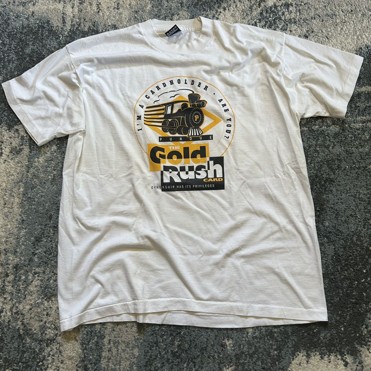 Vintage 90s Purdue Gold Rush card slubby single stitch souvenir tee Size US XL / EU 56 / 4 - 1 Thumbnail