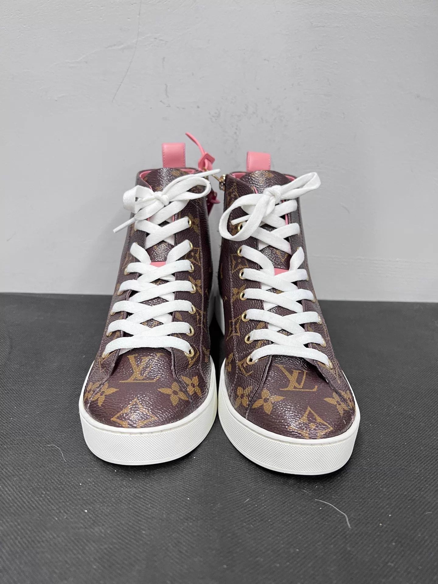 Louis Vuitton LV Monogram All-Over Print High-Top Sneakers 36.5 Mint Size US 6 / IT 36 - 2 Thumbnail