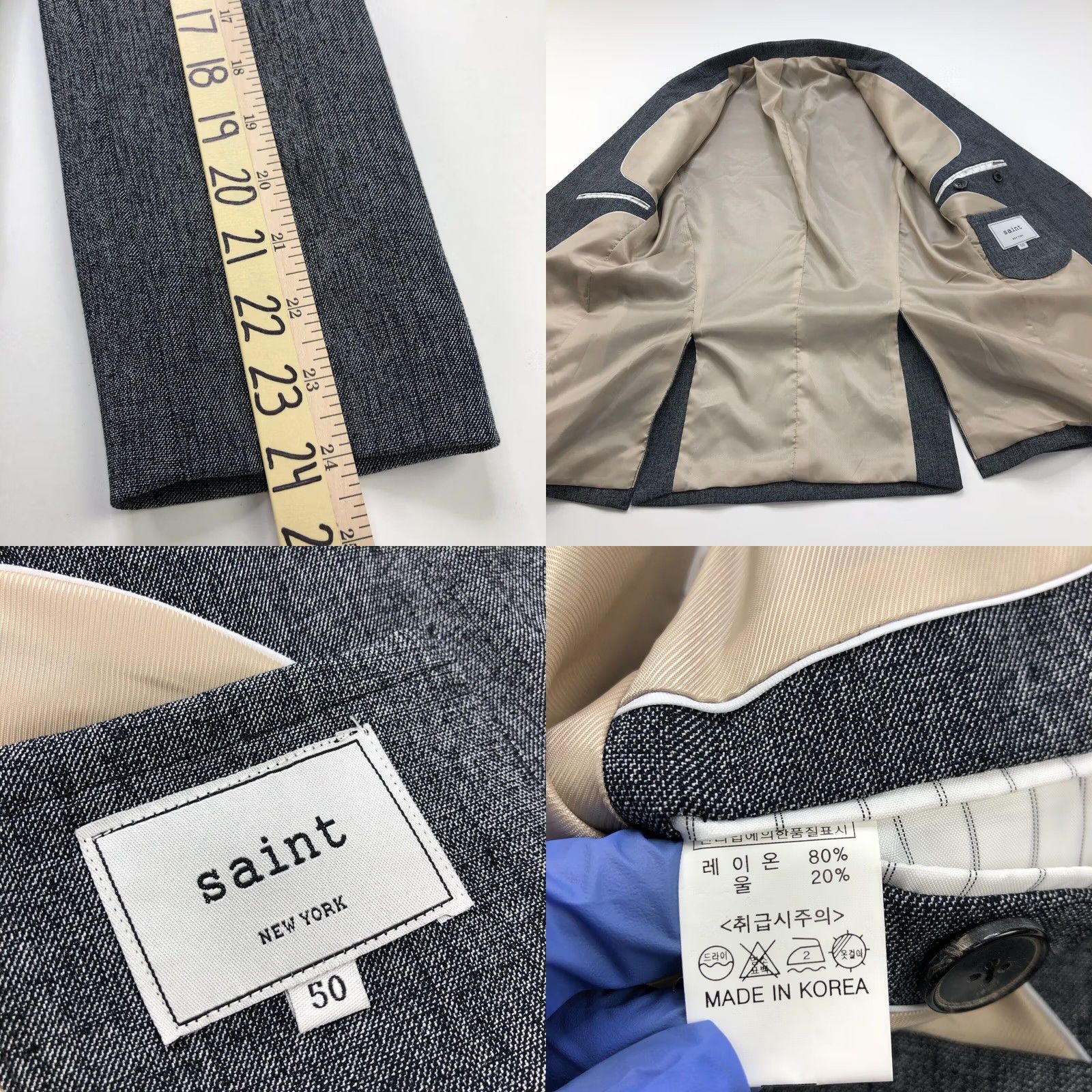 Vintage VINTAGE? Saint New York Gray Cotton Blend Two-Button Blazer Sport Coat Jacket Men 50 Regular Notch Lapel, Double-Vented, Dry Clean Only Size 50R - 8 Thumbnail