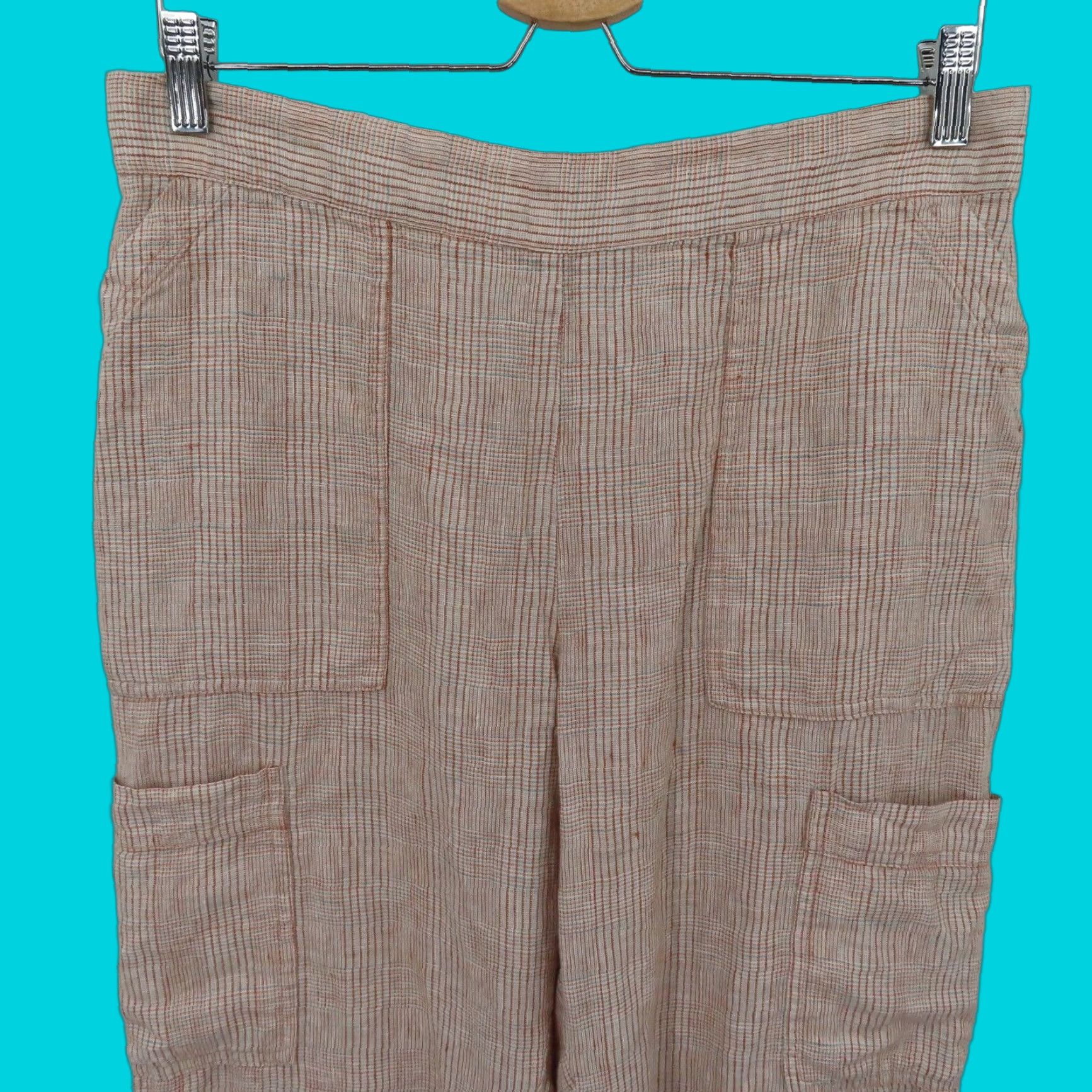 FLAX FLAX Women Small Multicolor Plaid Check Casual Crop Capri Pants Pockets Linen Square Pocket Cropped Pants Size 28" / US 6 / IT 42 - 1 Thumbnail