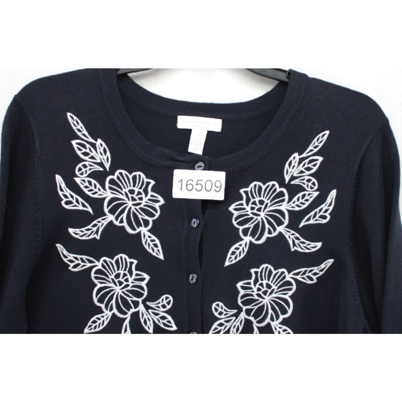Charter Club Charter Club Cardigan Women's 2X Black Floral Embroidered Long Sleeve Button Up Size XXL / US 16-18 / IT 52-54 - 7 Thumbnail