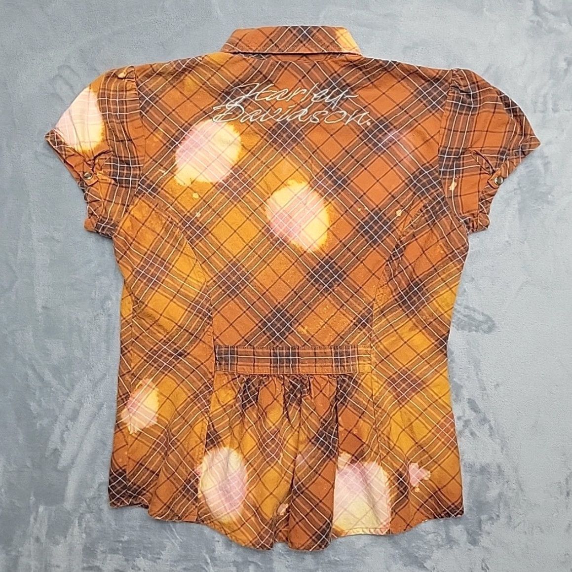 Harley Davidson VINTAGE Harley-Davidson Shirt Women M Orange Plaid Pearl Snap Western Cowboy Casual Size M / US 6-8 / IT 42-44 - 5 Thumbnail