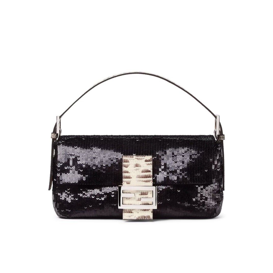 Fendi Baguette Black Sequins Shoulder Bag, Women's