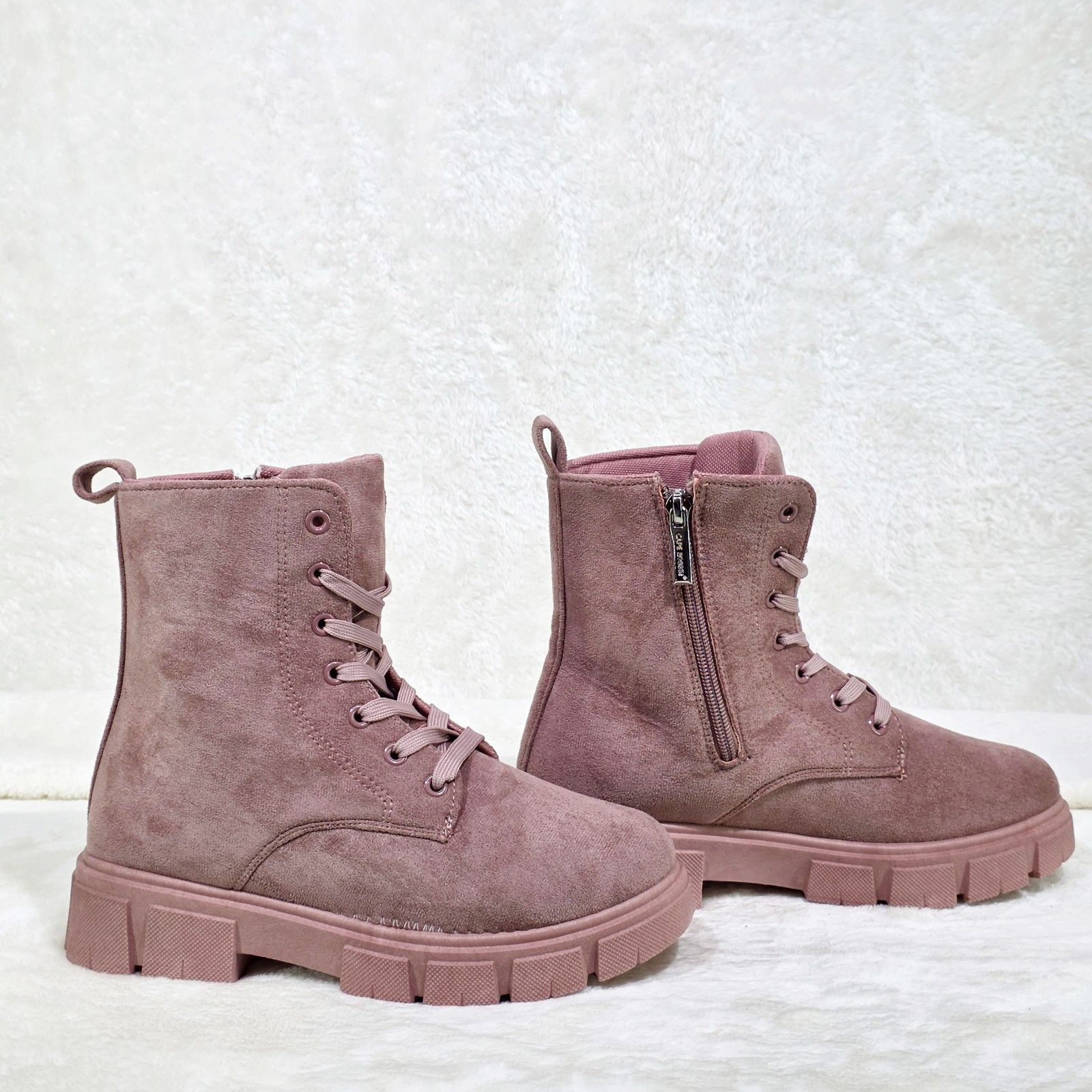 Other Cozy Dusty Pink Faux Suede Combat Ankle Boots Matching Colo Size US 7 / IT 37 - 3 Thumbnail