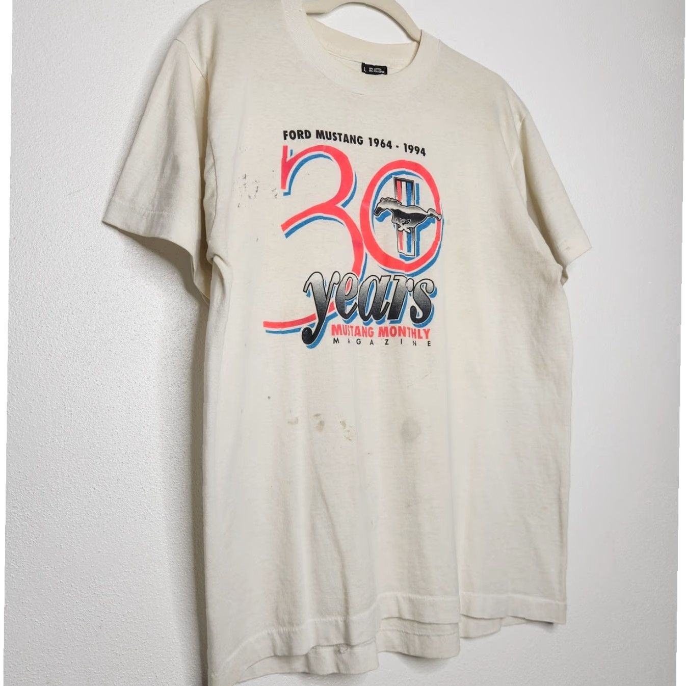 Vintage VINTAGE Ford Mustang Shirt Mens L Distressed 30 Years Single Stitch White Grunge Car Screen Stars Size US L / EU 52-54 / 3 - 3 Thumbnail