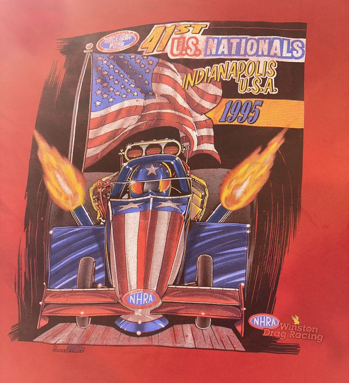 NASCAR VINTAGE 95 SINGLE STITCH NHRA FRUIT OF THE LOOM Red Shirt XL Size US XL / EU 56 / 4 - 2 Thumbnail