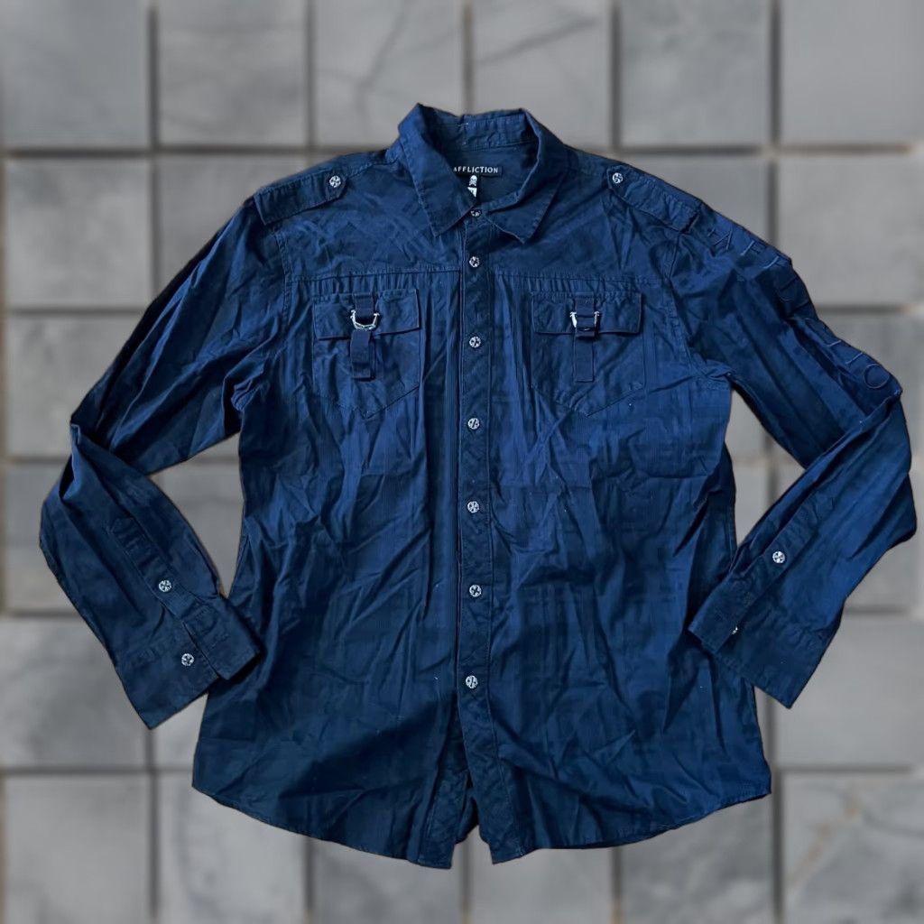 Affliction Affliction Shirt XL Black Long Sleeve Button Up Cross Skull Mens Size US XL / EU 56 / 4 - 1 Thumbnail