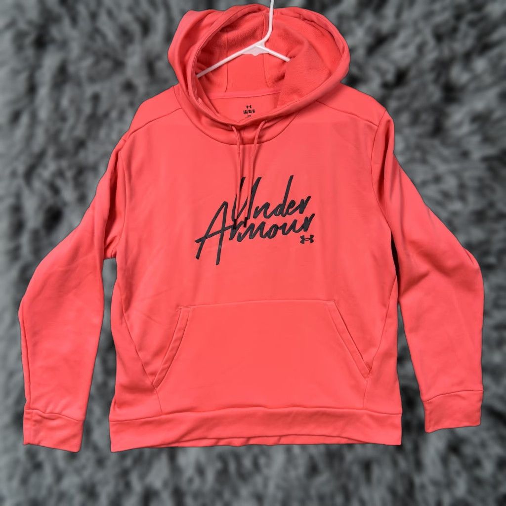 Under Armour Under Armour Hoodie Mens Large Coral Pink Pullover Fleece Script Logo Sweatshirt Size US L / EU 52-54 / 3 - 1 Thumbnail