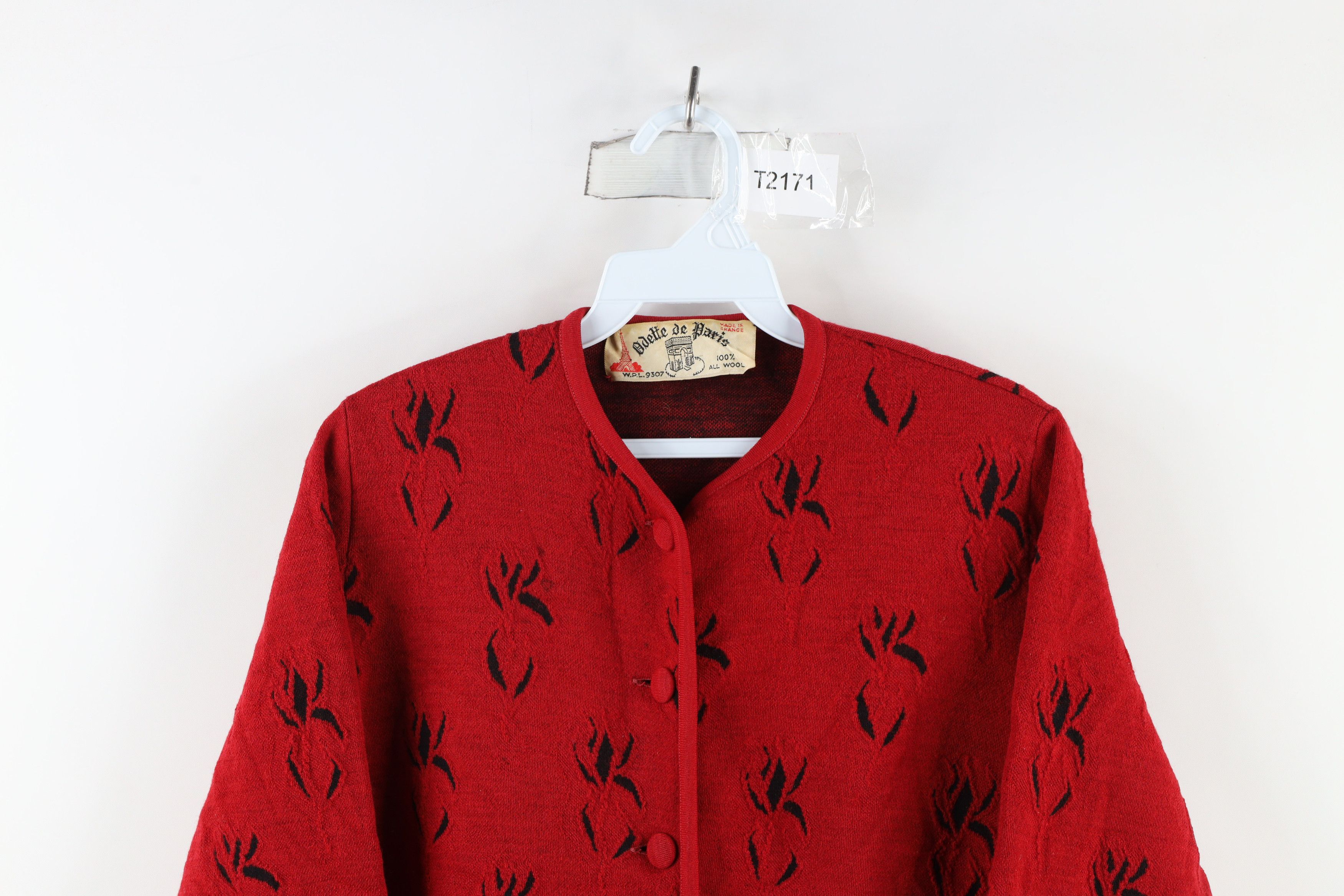 Vintage Vintage 50s 60s Rockabilly Flower Cardigan Sweater Paris Red Size S / US 4 / IT 40 - 2 Thumbnail