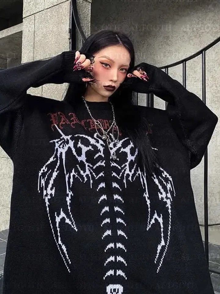 Japanese Brand × Vintage Distressed Gothic Skeleton Print Knitwear Size US L / EU 52-54 / 3 - 2 Thumbnail