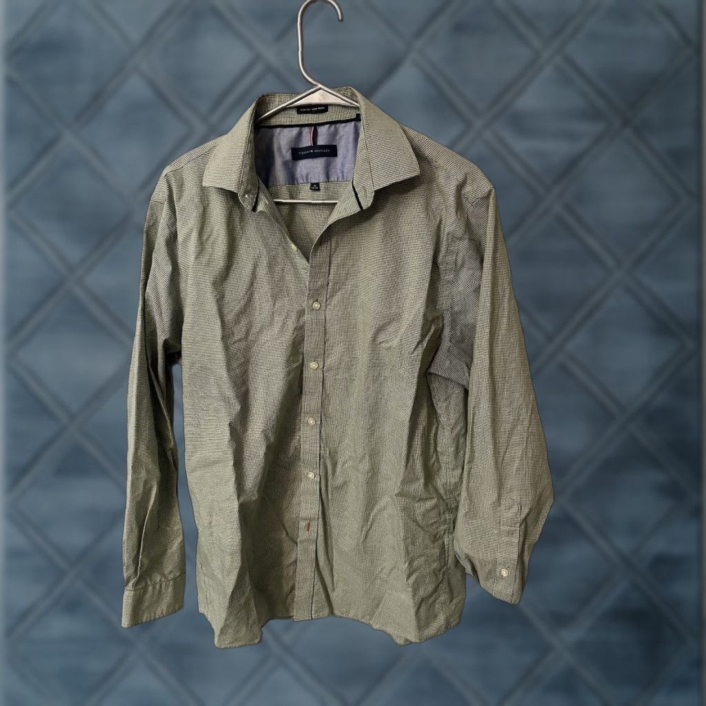 Tommy Hilfiger Tommy Hilfiger Slim Fit Green Gingham Long Sleeve Button Down Shirt Size 16 Men Size US L / EU 52-54 / 3 - 1 Thumbnail