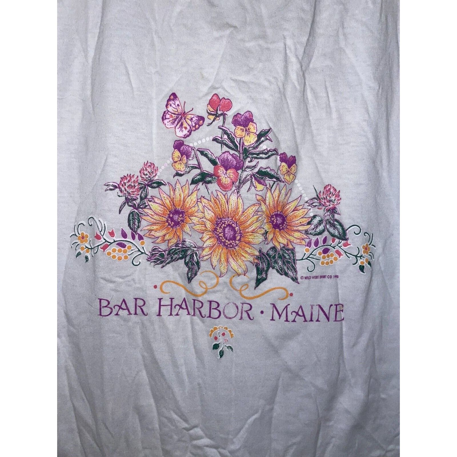 Jerzees × Vintage Vintage Bar Harbor Maine Shirt Flower Garden White L Tee Size L / US 10 / IT 46 - 2 Thumbnail