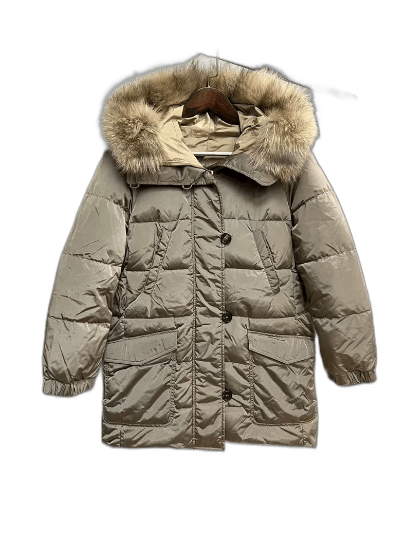 Moncler MaxMara Long Down Jacket with Fur Collar Size US XS / EU 42 / 0 - 1 Thumbnail