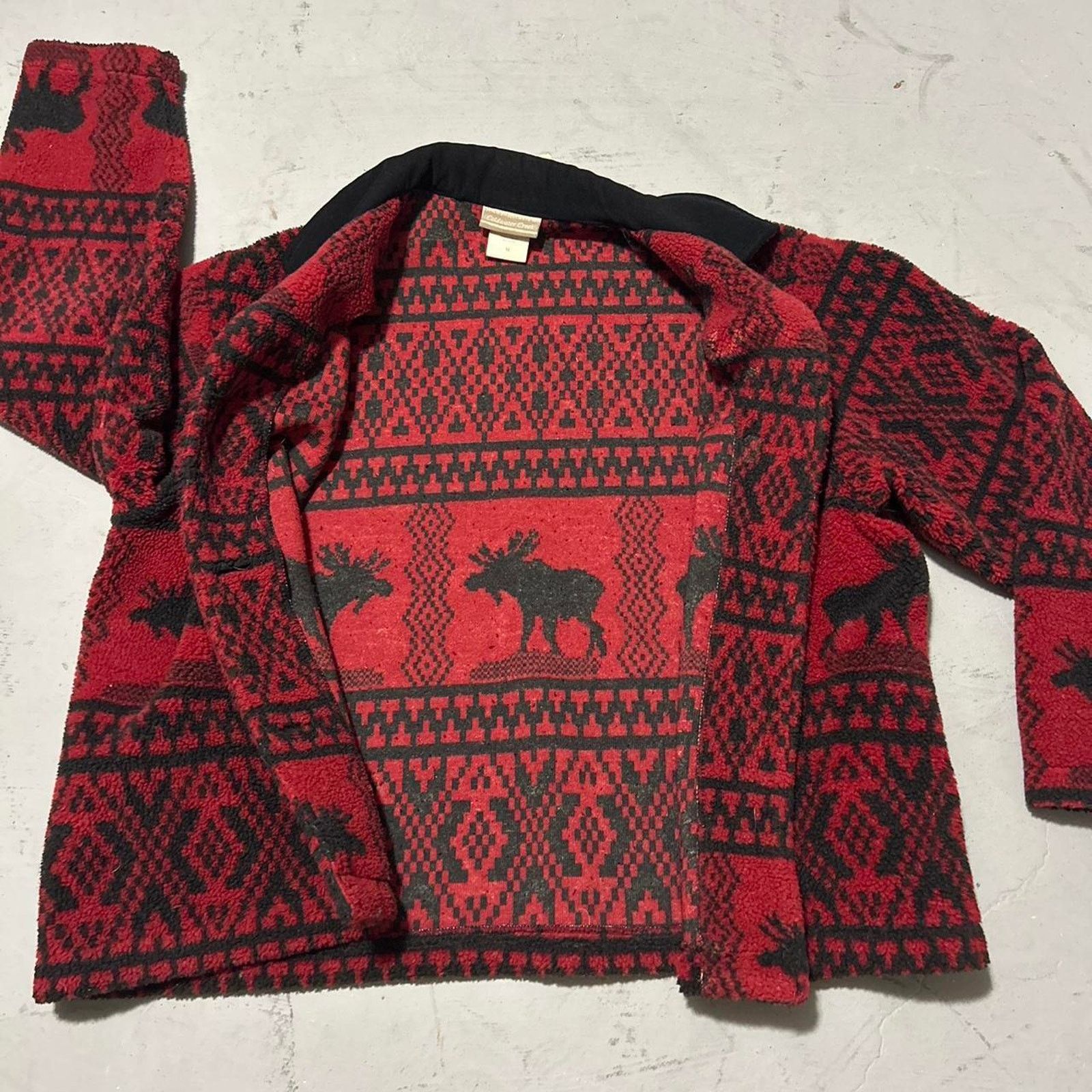 Coldwater Creek **David Paul New York Sweater Jacket - Red Fleece with Moose Size M / US 6-8 / IT 42-44 - 2 Thumbnail