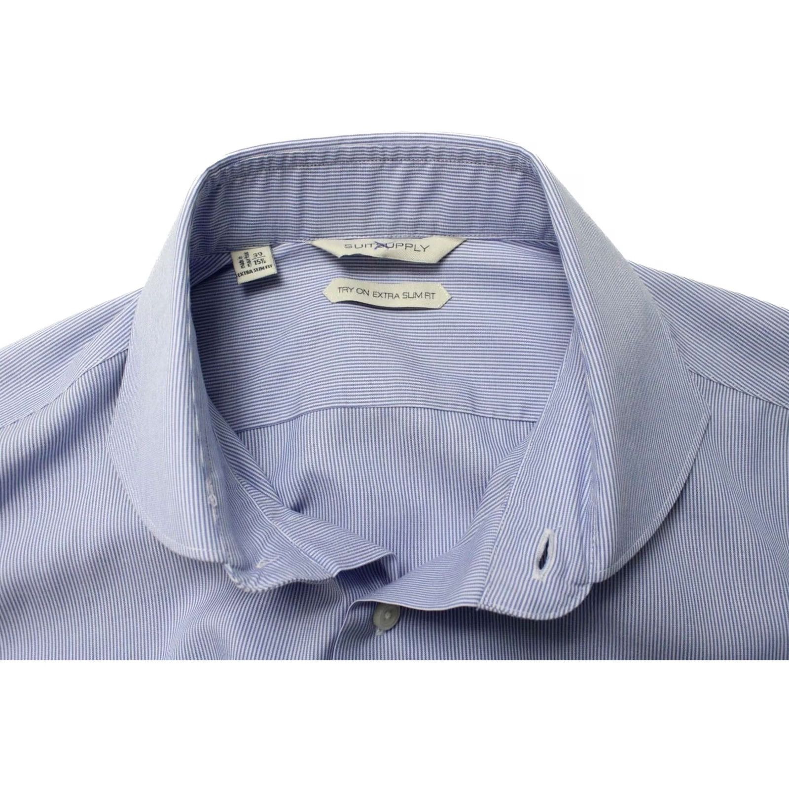 Suitsupply Suitsupply Pinstriped Formal Shirt Mens 39 / 15 1/2 Extra Slim Fit Button-Up Cotton Blue Pinstripe Dress Shirt Shirt Mens Size 40R - 4 Thumbnail
