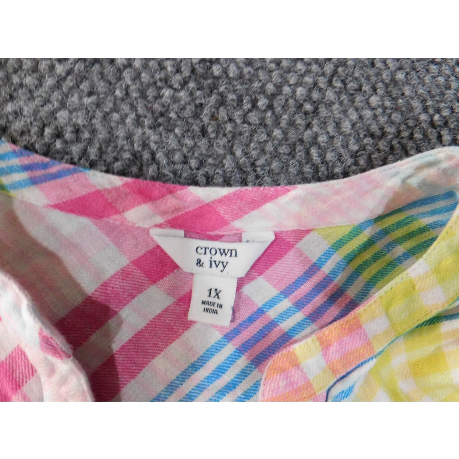 Vintage Crown & Ivy Blouse Shirt Womens 1X White Striped V-Neck Pullover Linen Rayon Casual Stretch Size XL / US 12-14 / IT 48-50 - 5 Thumbnail