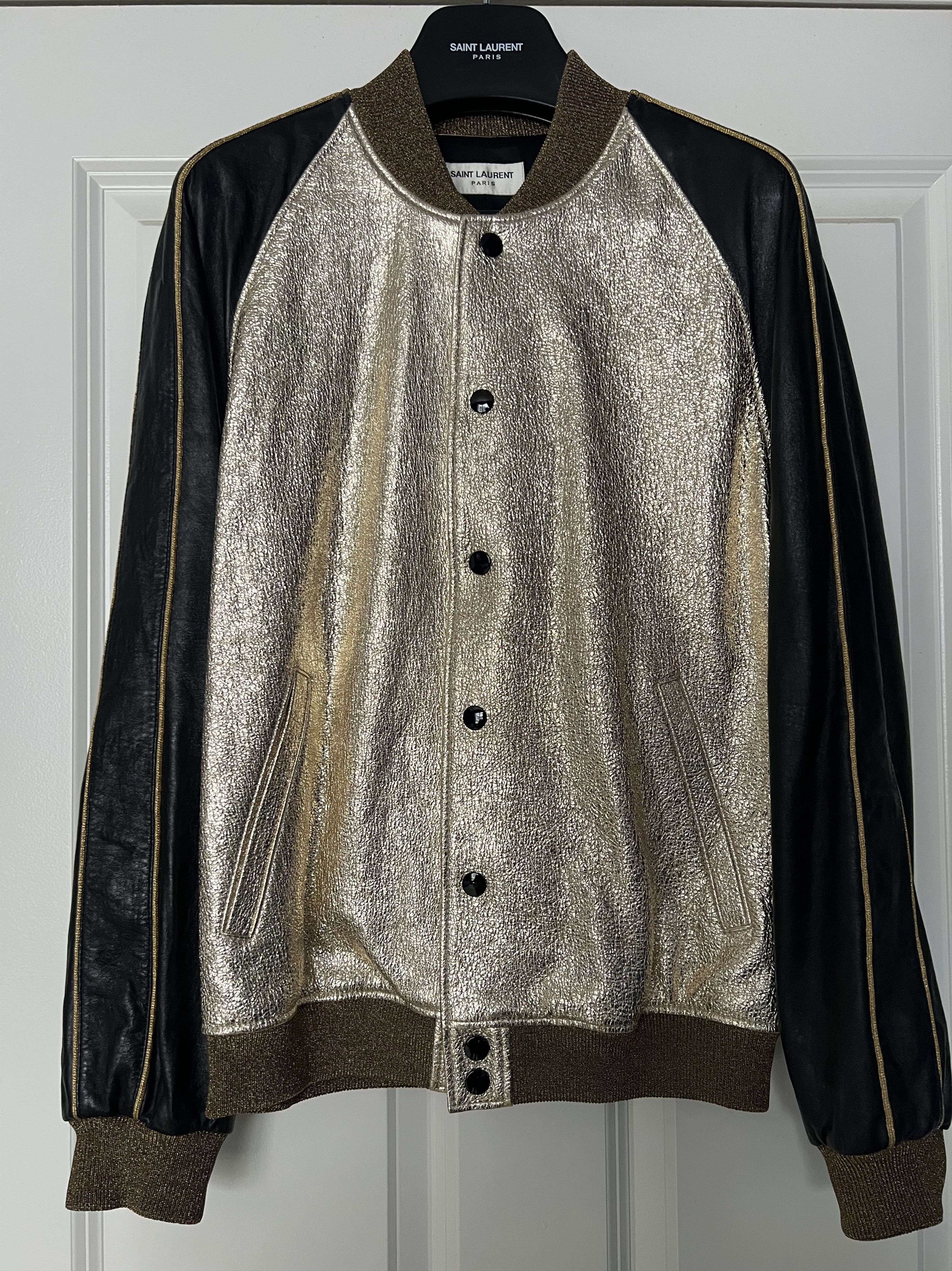 Saint Laurent Paris SS16 Metallic Gold Sequined Bang Leather Teddy Jacket Size US S / EU 44-46 / 1 - 3 Thumbnail