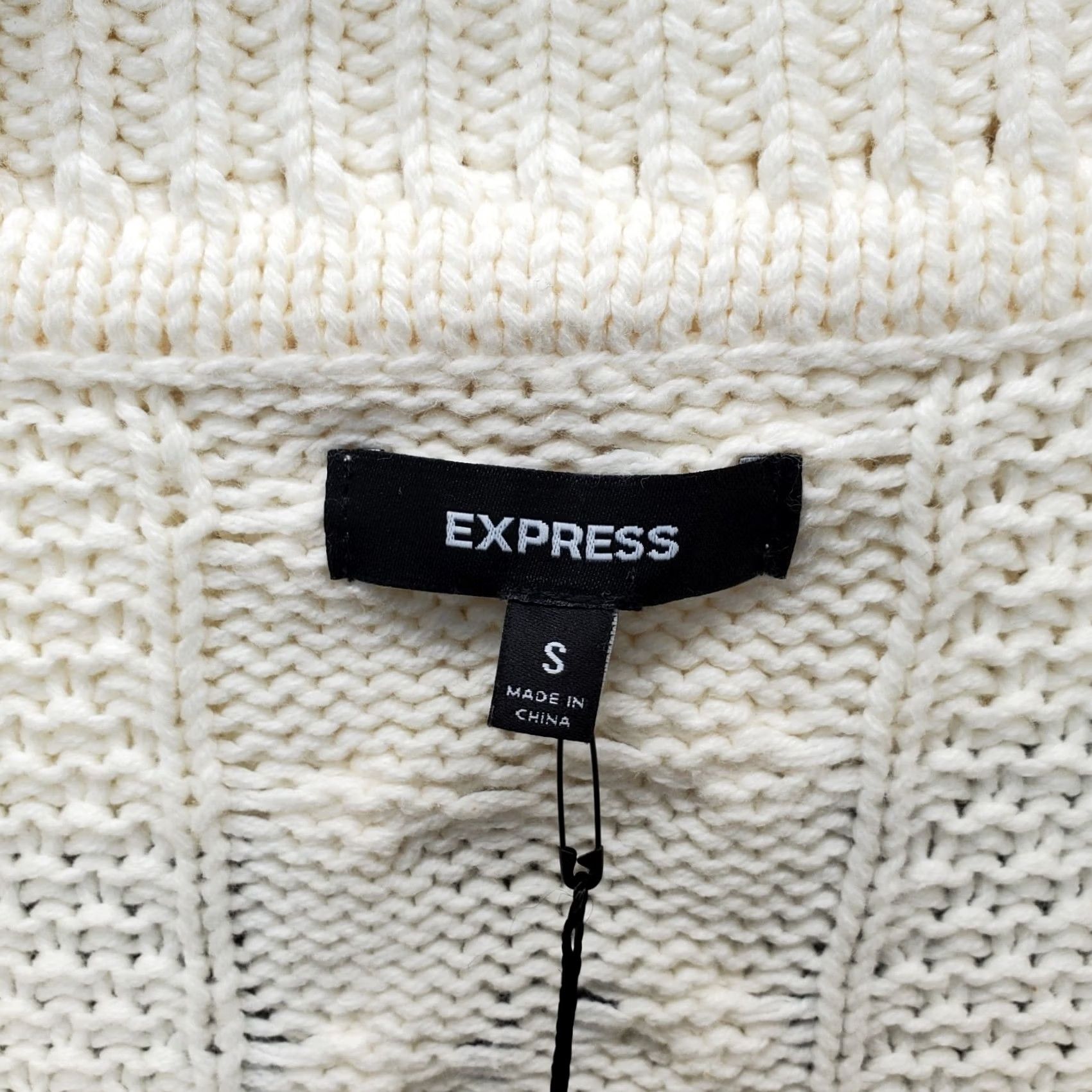 Express Express Cardigan Sweater Womens Small Tan Chunky Open Knit Fold Over Neck Snap Size S / US 4 / IT 40 - 6 Thumbnail