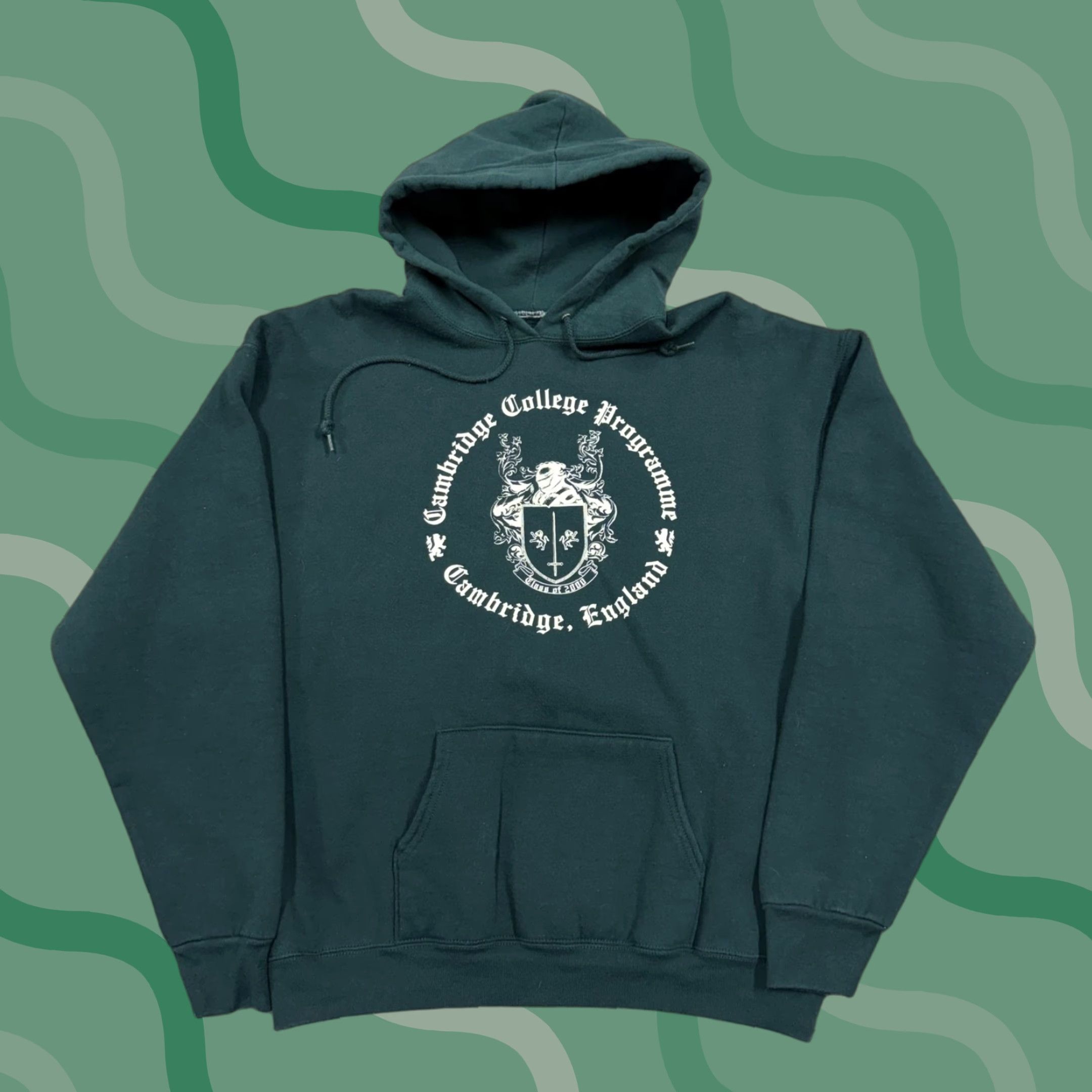 Vintage VINTAGE Cambridge College Hoodie Sweatshirt Mens XL Green England 90s university Size US XL / EU 56 / 4 - 1 Thumbnail